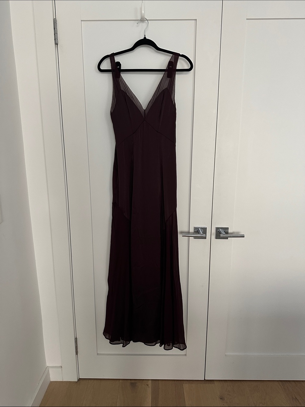 Women’s Deep Brown Evening Dress - Elegant V-Neck Gown